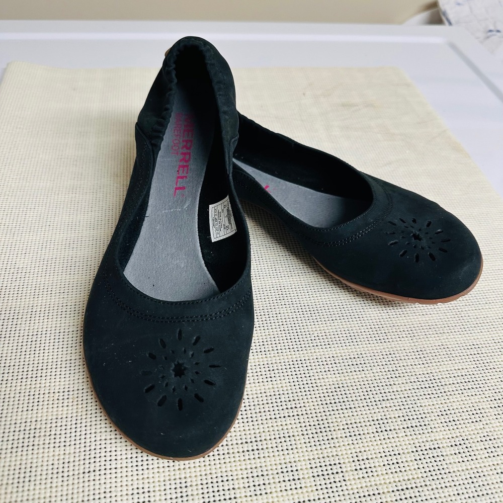 Merrell Barefoot Zest Black Nubuck Flats Ballet Slip On Shoes Womens 9.5 NEW